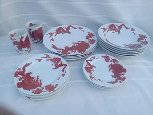 17 Piezas Fitz and Floyd Temple Dragon Cena Almuerzo Desierto Platos Cuencos Tazas - Imagen 1 de 12