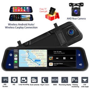 9.66" Touch Screen Dash Cam Car Wireless Apple CarPlay Android Radio DVR GPS - Picture 1 of 24