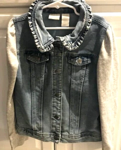 Falls Creek Girls 7/8 Jean Jacket Blue-Gray Sleeves Scalloped Collar -Free Ship - Picture 1 of 5