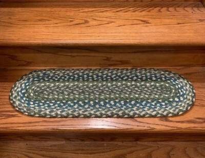 Alfombras trenzadas ovaladas de salvia, marfil, pisada de escalera azul Foto 1 de 2