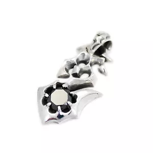TRIBAL HOOK BLACK CZ 925 STERLING SILVER GOTHIC BIKER ROCKABILLY PENDANT db-019 - Picture 1 of 6