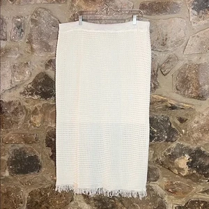 Size 2X 100% Cotton White Knit Open Stitch Women’s Midi Skirt With Fringe - Picture 1 of 4