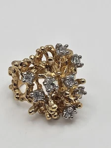 Vintage Modernist Brutalist Gold Tone Clear Crystal Chunky Ring Size 5 - Picture 1 of 12