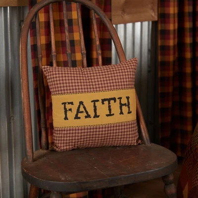 Primitive 12"x12" Faith Pillow Red Appliqued Heritage Bedroom Decor VHC Brands - Image 1 of 4