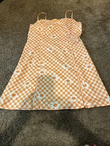 Vestido Retro Sidra Naranja Blanco Cuadros Floral Sin Mangas Años 60 Talla XL - Imagen 1 de 3