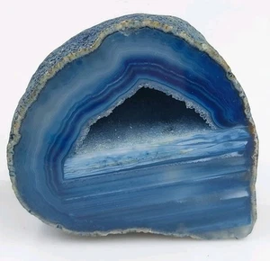 Polished Agate Geode End Half Slab Slice Blue Crystal Quartz Decor .8 Lb - Picture 1 of 11