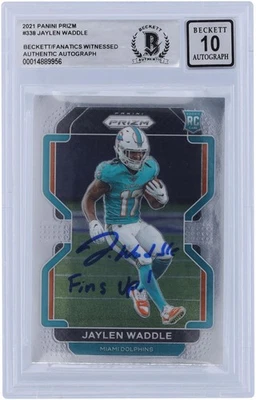 Jaylen Waddle Dolphins Signed 2021 Panini Prizm #338 BAS 10 Rookie Card w/Insc - Image 1 of 3