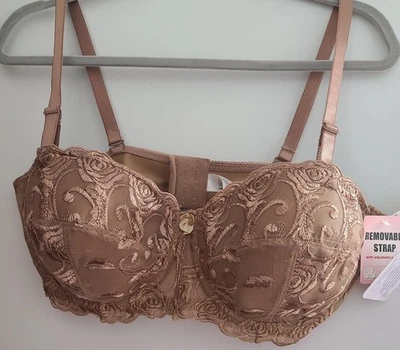 DELTA BURKE Dark Cafe Brown Removable Stap Padded Wire Bra. Size 40C. - Image 1 of 4