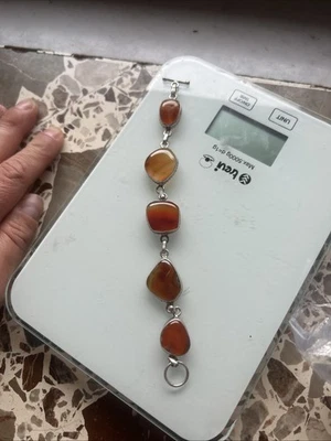 Bracciale in Argento 925 con Agata Corniola naturale - braccialetto pietra dura - Immagine 1 di 3