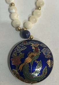 Collana cloisonné vintage con sodalite e perle bianche - Foto 1 di 16