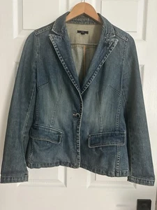 Vintage GAP Jacket Womens Sz L Blue Wash Single Button & Lapel Denim Blazer - Picture 1 of 3