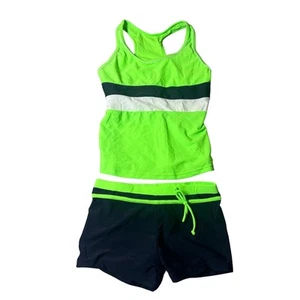 Jerris Apparel Swimsuit Girls 3XL 10-11 Green Black Two Piece Tankini Swim NEW - Picture 1 of 9