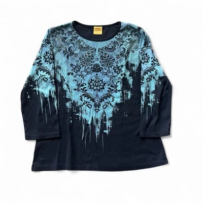 Top Katina Marie Hecho en EE. UU. Y2K Manga Larga Para Mujer Talla XL Gótico Emo Verano Foto 1 de 3