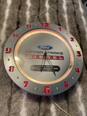 Reloj de pared Ford Power Stroke diésel garaje acabado cromado con luz de neón roja Foto 1 de 4
