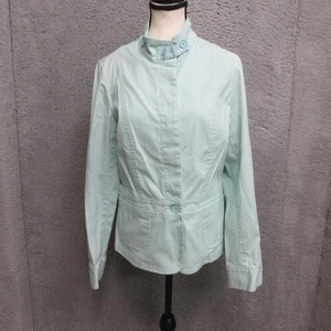 Talbots Jacket Womens Medium Light Blue Stand Collar Cotton Blend Casual Peplum - Picture 1 of 17