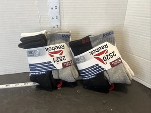 2 Reebok Boys Crew Socks Pro-Series 6 Pair Size Small 6-10.5 Black, White, Gray - Picture 1 of 5
