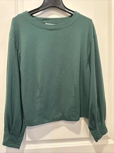 "Blusa pulóver verde para mujer manga larga globo recortada prólogo top Xs C38""" - Imagen 1 de 6