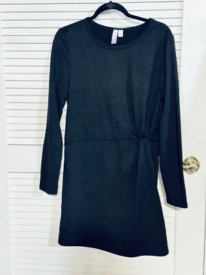 Alga Black Boho Comfy Short Dress Knotted Waist Stretch Women Size Large EUC - Image 1 of 4