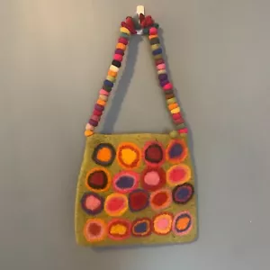 Bolso de mano de lana fieltro a mano círculos coloridos cartera verde - Imagen 1 de 6
