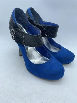 Shirkh Women’s Blue/Black Faux Suede/Snake Print 4” Stiletto Heels Size 8.5 - Image 1 of 4