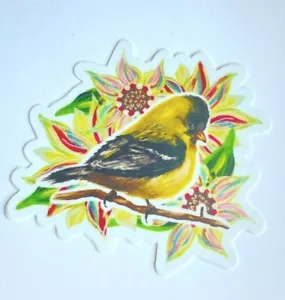 3" GOLDFINCH Bird with Flowers Durable Weather Resistant Vinyl Sticker - Picture 1 of 3