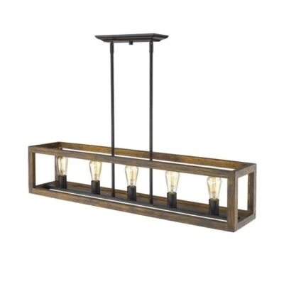 GoldenLighting Sutton 5-Light Linear Pendant in Black with Wood Cage 0270-LP BLK - Image 1 of 4