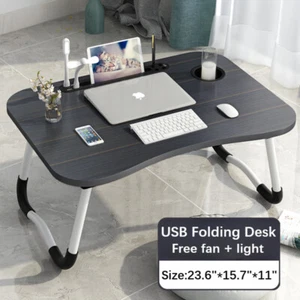 Scrivania Letto Laptop, Pieghevole Lap Desk Vassoio Tavolo con Porta di Ricarica USB, Nero - Foto 1 di 11