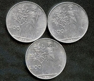 1959 1960 & 1961 Italy 100 Lira Coins - Picture 1 of 2