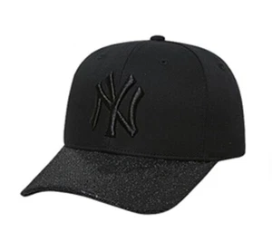 MLB KOREA NY Yankees Raised Embroidery Glitter Curved Black Cap Adjustable - Picture 1 of 4