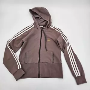 Y2K Adidas Full Zip Hoodie Jacket Women's Size Medium Brown Gold Stretch Vintage - Picture 1 of 20