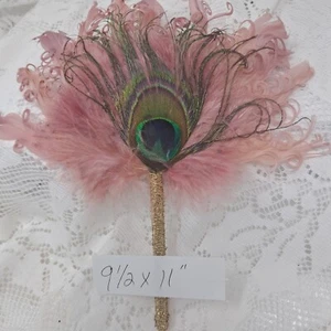Feather Fan Peacock Accent Flapper Style Pink Gold Party Wedding Photo Prop - Picture 1 of 5