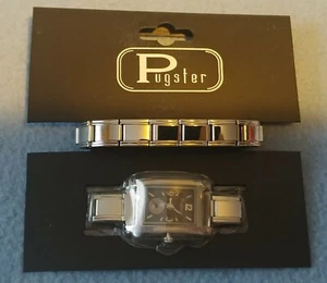 NUEVO RELOJ DE CUARZO PUGSTER CON PULSERA CON ENCANTO ITALIANO ACERO INOXIDABLE SUIZO MOVIMIENTO - Imagen 1 de 6