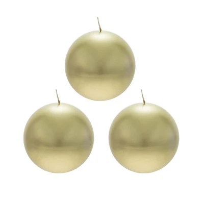 Mega Velas - Sin Perfume 4" Vertido a Mano Redondo Premium Bola Vela Dorado 3 PIEZAS Foto 1 de 3