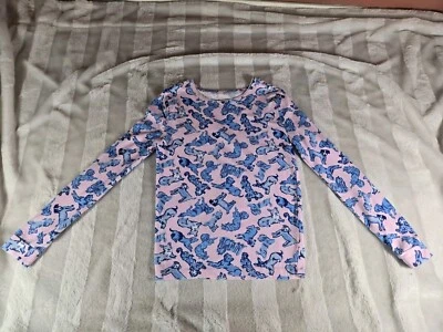 Lilly Pulitzer Niñas Bolso Ruff Noche Pijama Top Manga Larga Talla 12 Rosa Azul Perros Foto 1 de 4