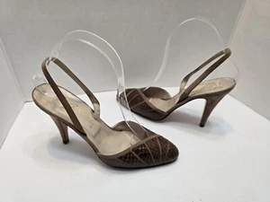 GALORINI Snake Print & Suede Brown Slingback Heels Pointed Toes Size 7.5 N - Picture 1 of 9