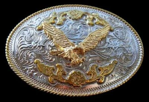 American Bald Eagle Gold and Silver Plated Belt Buckle Boucle de Ceinture - Picture 1 of 1