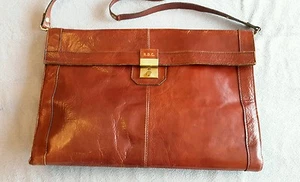 Brown Leather Briefcase Bond Street Italy Vintage 70s - Picture 1 of 9