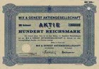 Mix & Genest AG 1934 Alcatel SEL Berlin Schöneberg Stuttgart 100 RM Telefonaktie