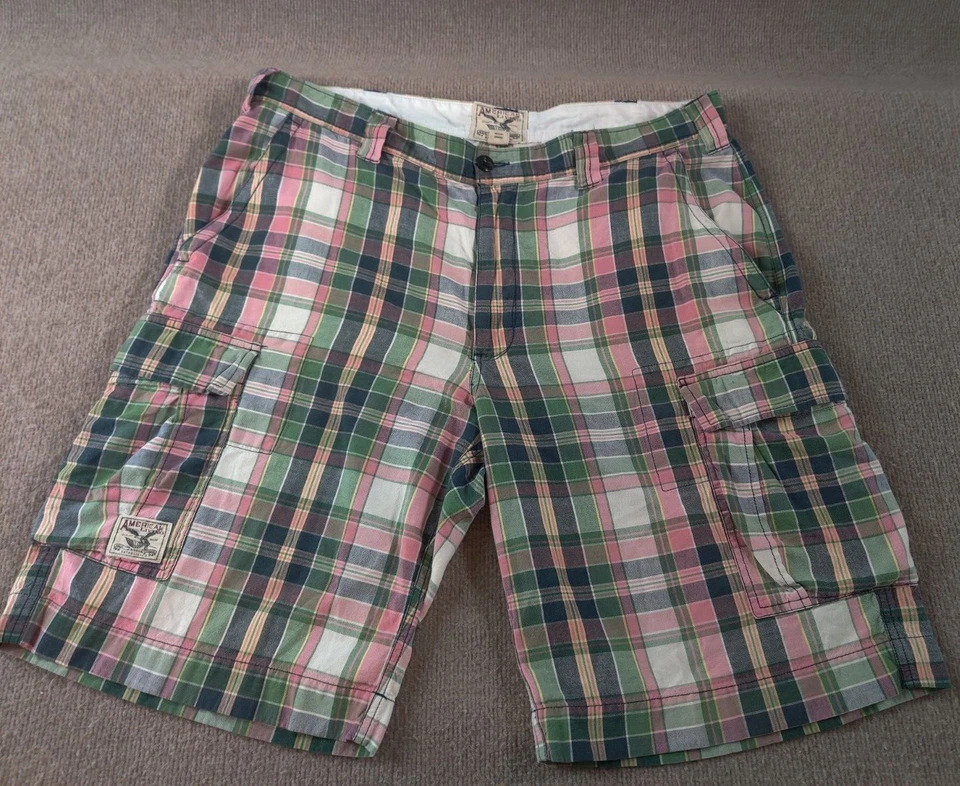 American Living Mens 38x11 Plaid Cargo Preppy Shorts Green Pink Beach Golf Vacay - Image 1 of 4