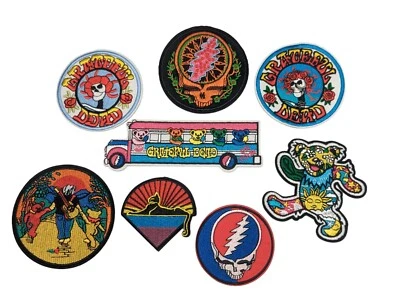 Grateful Dead Patch Set of Eight iron on patches  Embroidered 8  - Image 1 of 4