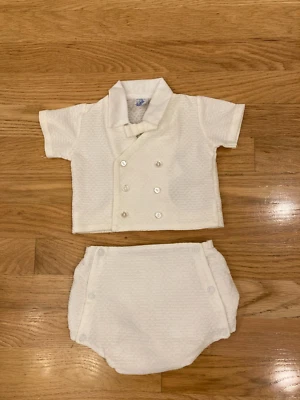 Vintage 2pc lot 70's Newborn 0-3m Baby Boy Dress Shorts Set Christening Outfit - Image 1 of 4