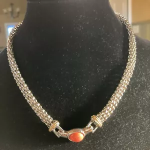 Silver Tone Faux Coral Cab Necklace Heavy Chain Link 18” - Picture 1 of 5