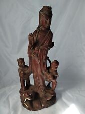 Vintage Chinese wood hand-carved  Kwan-Yin GuanYin statue 12”H