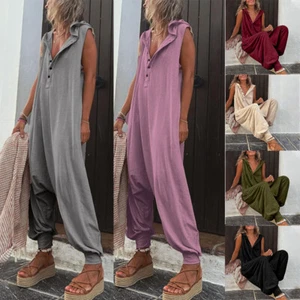 Women Strappy Overalls Bib Pants Ladies Casual Loose Jumpsuit Romper Bodysuits^ - Picture 1 of 21