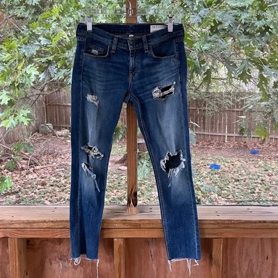 Rag & Bone Women's Distressed Slim Jeans Blue Size 25 - Image 1 of 4