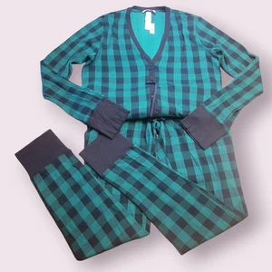 Pigiama Victoria’s Secret Babbo Natale Termico Lungo Jane Pezzo Unico Verde Plaid L Nuovo con etichette - Foto 1 di 11