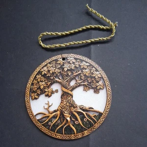 Lovely Wooden Hanging Decoration Ancient Tree 8cm Wide (L) - Picture 1 of 2