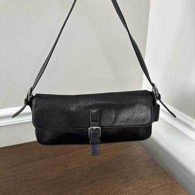 Винтажная черная кожаная наплечная сумка Coach Y2K Hamptons East West 7784 с пряжкой - Изображение 1 из 4