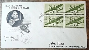 US Cover 1943 Scott #C26 FDC Block of Four Art Craft Major Doolittle Cachet - Picture 1 of 2