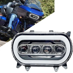 Carbon Fiber LED Headlight DRL Projector Hi/Lo Beam For Harley Road Glide 15-23 - Picture 1 of 14